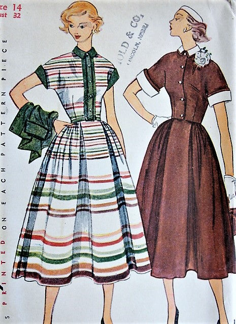 1950s ROCKABILLY Full Skirt Dress, Jacket and Detachable Collar n Cuffs Pattern SIMPLICITY 3436 Bust 32 Vintage Sewing Pattern