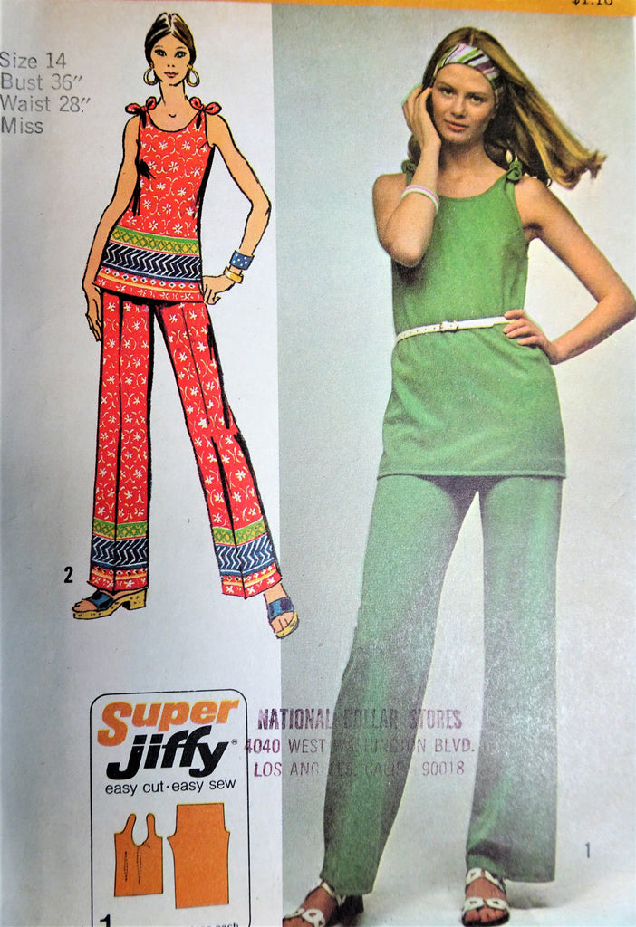 1970s FAB Simple-To-Sew Misses' Super Jiffy Tunic and Pants Pattern SIMPLICITY 5020 Bust 36 Vintage Sewing Pattern FACTORY FOLDED