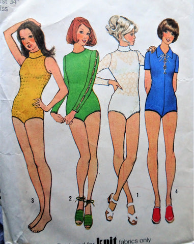 FAB 1970s Set of Body Suit Blouses Pattern SIMPLICITY 5023 Four Style Versions Bust 34 Vintage Sewing Pattern