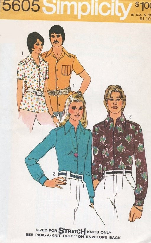 MENS Mod Fitted Body SHIRT Nik-Nik Shirt Pattern Simplicity 5605 Vintage Sewing Pattern Hip American Hustle Disco Chest 42-44 UNCUT