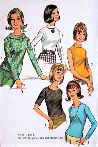 1960s FAB Set of Blouses Pattern SIMPLICITY 6138 Cute Rolled Collar Version FIVE Mod Styles Bust 32 Vintage Sewing Pattern