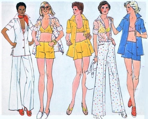 70s RETRO Beach Shirt Coverup, Bra Top, Hip Hugger Shorts or Pants Pattern SIMPLICITY 6411 Size 10 Vintage Sewing Pattern