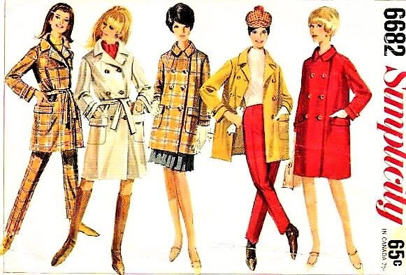 MOD 60s Simplicity 6682 Pattern Coat in Two Lengths and Slim Pants Slacks Bust 31 Vintage Sewing Pattern UNCUT