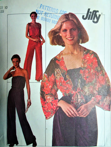 1970s FABULOUS Jumpsuit and Front Tie Blouse Jacket Pattern SIMPLICITY 7748 Bust 32 Jiffy Easy To Sew Vintage Sewing Pattern FACTORY FOLDED