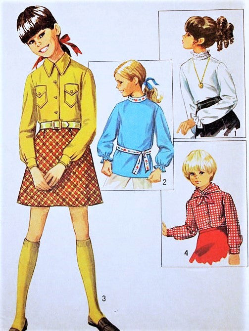 1960s CUTE Girls Retro Blouse, Shirt and Scarf Pattern SIMPLICITY 8307 Four Styles Size 12 Vintage Sewing Pattern UNCUT