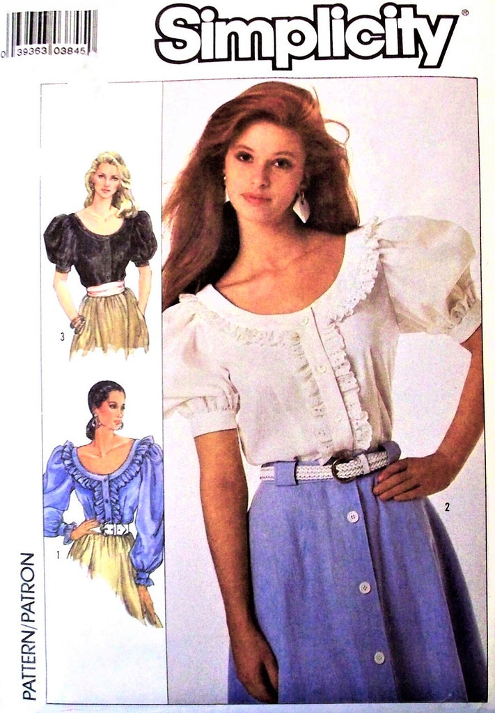 80s Peasant Blouse Pattern Simplicity 8498 Ruffled Romantic Steampunk Vintage Sewing Pattern Size 16- 18- 20 Bust 38- 40- 42 inches FACTORY FOLDED