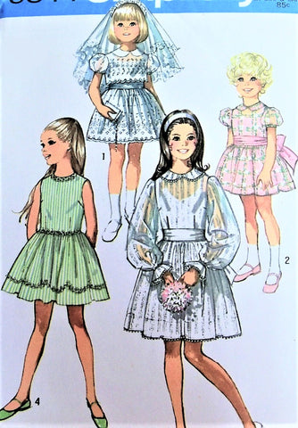 70s CUTE Little Girls Toddler Fancy Party Dress Pattern SIMPLICITY 9344 Retro Wedding Bridal Flower Girl Dress Size 8 Vintage Sewing Pattern UNCUT