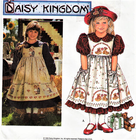 ADORABLE Vintage Daisy Kingdom Little Girls Pinafore and Dress Pattern SIMPLICITY 9977 Childrens Calf Length Full Skirt Ruffle Vintage Sewing Pattern  Sizes 3-4-5-6 UNCUT