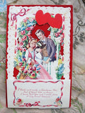 ANTIQUE Fold Out VALENTINE Card Romantic Couple HONEYCOMB Greeting Card Colorful Decorative Collectible