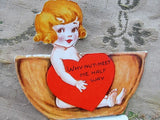 1920s SWEET Original Valentine Girl In Nut Shell Vintage Valentines Day Card