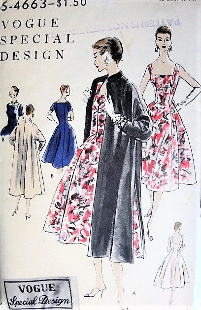 50s Beautiful Cocktail Dress Evening Coat Pattern VOGUE SPECIAL DESIGN 4663 Bust 30 Vintage Sewing Pattern