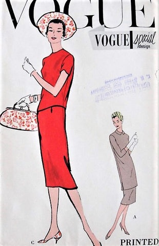 50s ELEGANT 2 Pc Dress Pattern VOGUE Special Design 4879 Slim Skirt With 2 Overblouse Lengths Day or Dinner Bust 34 Vintage Sewing Pattern