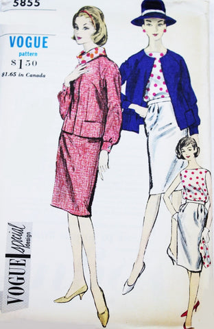 1960s STYLISH Suit Blouse and Bias Scarf Pattern VOGUE SPECIAL Design 5855 Easy Elegance Bust 34 Vintage Sewing Pattern UNCUT