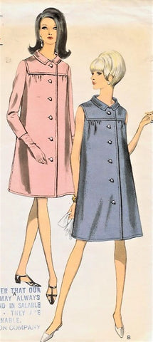 1960s MOD Maternity Coat Dress Pattern VOGUE 7032 Flattering Front Button Coatdress Bust 36 Vintage Sewing Pattern UNCUT
