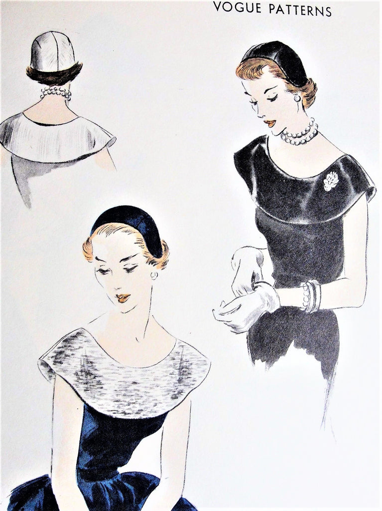 50s BEAUTIFUL Collar and Hat Pattern VOGUE 7470 Wide Cape Collar Perfect For Evening Wear, Sectional Cap Easy To Make Vintage Sewing Pattern