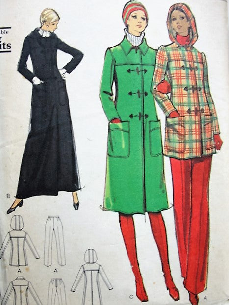 FAB 70s Coat and Pants Pattern VOGUE 8384 Casual or Evening Maxi 3 Lengths Slim Plants Bust 34 Vintage Sewing Pattern UNCUT
