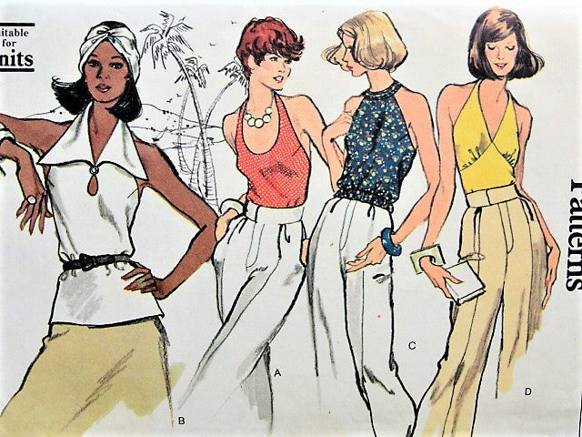 1970s FAB Disco Era Halter Blouses Pattern VOGUE 8599 Four Retro Backless Tops Bust 32 Very Easy Vintage Sewing Pattern FACTORY FOLDED