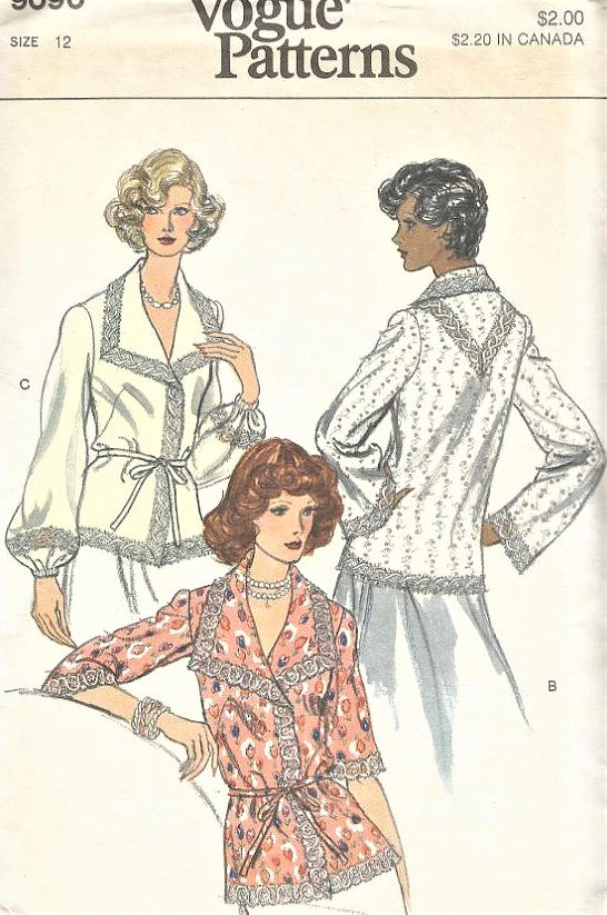 1980s LOVELY Blouse Pattern VOGUE 9090 Lace Trim Three Versions V Neck Sleeve Variations Boho Peasant Styles Bust 34 UNCUT Vintage Sewing Pattern