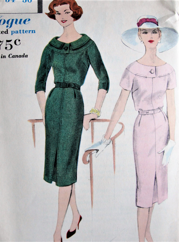 1950s STYLISH Slim Day or After 5 Dress Pattern VOGUE 9734 Easy Elegance Bust 34 Vintage Sewing Pattern FACTORY FOLDED